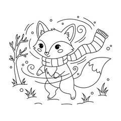 Cute Walking Fox Coloring Page – Outline Animal Vector for Kids