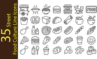 Street Food Culture Line Icons Set