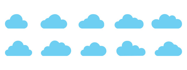 Fototapeta premium Set of blue cloud icons vector. Cartoon cloud, light and airy atmosphere symbol. vector illustration.