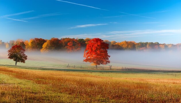 countryside panorama with foggy fall scenery