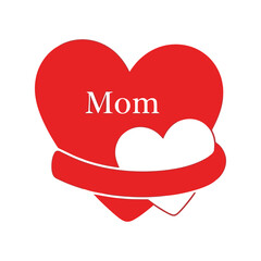 Red heart with mom text and white heart inside, symbolizing love and family Vector, illustration
