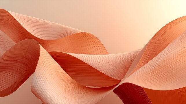 Orange Abstract Flowing Ribbons with Linear Pattern - Elegant Curved 3D Geometric Background