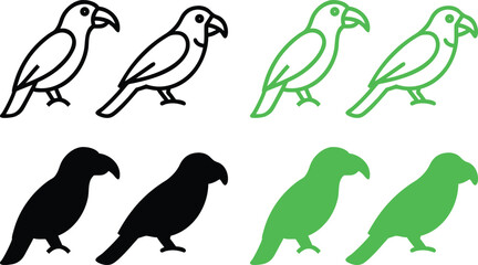 Cute collection of different cartoon bird vector illustration set design icons with owl, sparrow, and wildlife animals drawing in spring