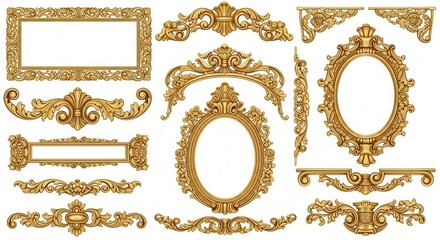 Obraz premium Luxury Golden Frame Collection – Ornamental Borders Isolated on White for Elegant Design