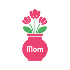 Pink vase with blooming tulips and 