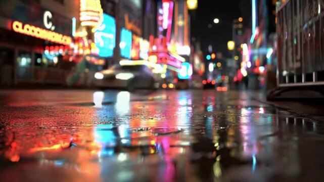 Glistening streets after rain a symphony of city lights reflecting on a wet road at night in Times