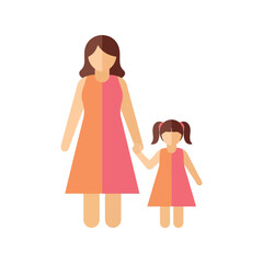 Stylized flat illustration of a mother holding hands with her daughter, representing family love and care Vector, illustration