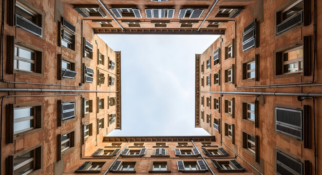 Low Angle View of a Traditional European Building Courtyard - Powered by Adobe