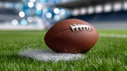Obraz premium American Football Ball on Green Grass Field