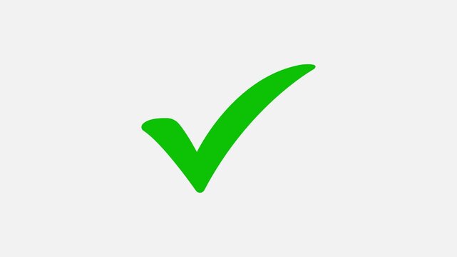 Green checkmark animation on white background. tick symbol animation, success approval correct sign intro template.