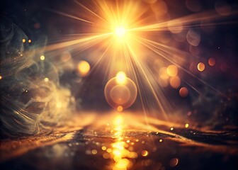 Bright golden sunburst with lens flare and bokeh effect creating a magical and ethereal atmosphere
