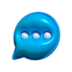 3D chat bubble icon with ellipses in blue glossy design isolated on transparent background