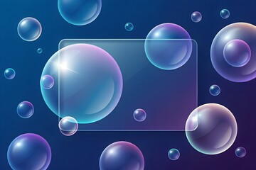 Glassmorphism background with floating iridescent bubbles and transparent panel—ideal for UI design, tech branding, and abstract visuals