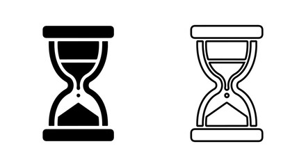 Two hourglass icons one solid black and one outline on white background
