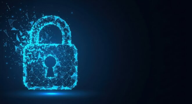Digital Lock Polygon Network Security Concept abstract