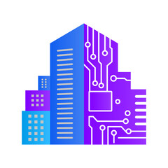 Smart city building icon design tech concept modern construction architecture technology