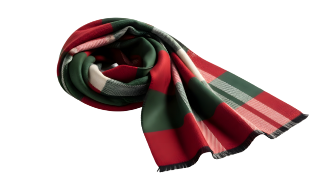 Red, green, cream plaid wool scarf for winter fashion