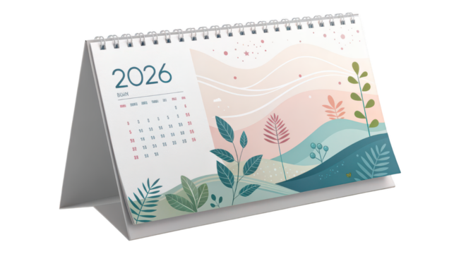 2026 Desk Calendar with Botanical Illustration Design