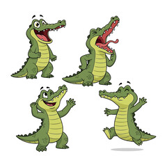 Four cartoon alligators in different poses showing various expressions.
