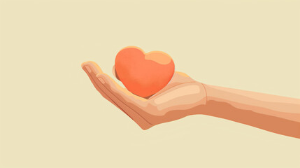 Hand holding a heart symbol, representing love and care against a soft pastel background for emotional themes