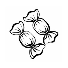 Candy Illustration Two Wrapped Sweets Black and White Outline Drawing