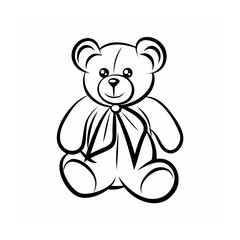 Cute Teddy Bear Illustration Black and White Drawing on White Background