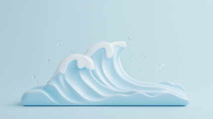 Stylized waves with foam and droplets on a pastel blue background, representing water and fluidity in design
