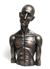 Fototapeta premium Abstract metal bust with fragmented body and empty expression evoking emotional numbness and cognitive decay from artificial control