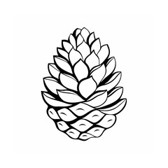 Detailed Pine Cone Vector Illustration with Black and White Outline