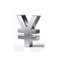 Obraz premium 3D metallic Chinese Yuan (¥) currency symbol against white background, finance and economics concept