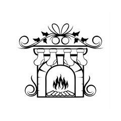 Elegant Christmas Fireplace Decoration Silhouette with Stockings and Holly Design