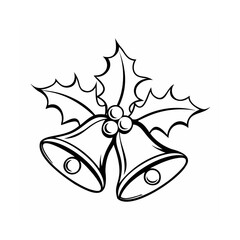 Elegant Christmas bells and holly outline vector illustration for holiday season