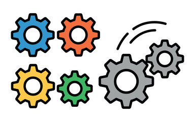 Colorful gears interlinking to represent teamwork and mechanical connection