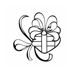 Elegant Gift Box with Ribbon and Bow Line Art Design