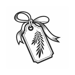 Elegant gift tag design with botanical illustration and decorative ribbon
