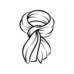 Elegant Hand Drawn Scarf Illustration in Black and White Outline Style