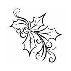 Elegant Holly Berry Branch Christmas Vector Illustration with Swirls