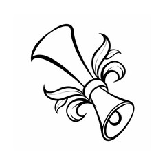 Elegant Scroll Illustration in Black and White with Decorative Leaves