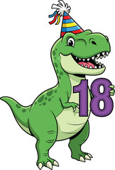 Obraz premium Cute Cartoon Dinosaur Holding the Number