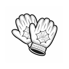 Pair of warm winter mittens with snowflake design in black outline
