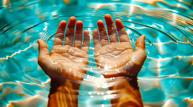 Personne tenant ses mains dans l'eau, paumes vers le haut