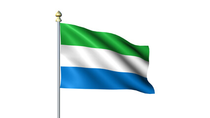 Sierra Leone national Waving flag with flagpole on transparent background
