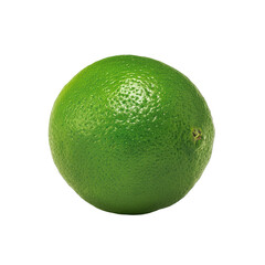A single, vibrant green lime fruit isolated on a clean transparent background, showcasing its textured peel