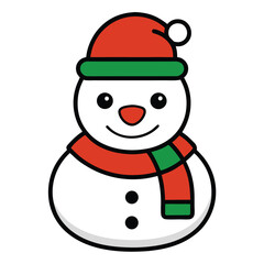 Cheerful Snowman Illustration with Red Hat and Scarf for Winter Holiday Season