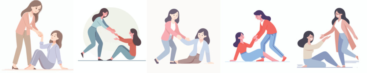 one woman helps a friend stand up