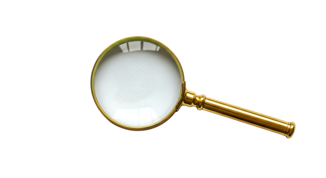 Golden magnifying glass on a black background loupe