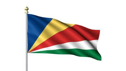 Seychelles national Waving flag with flagpole on transparent background