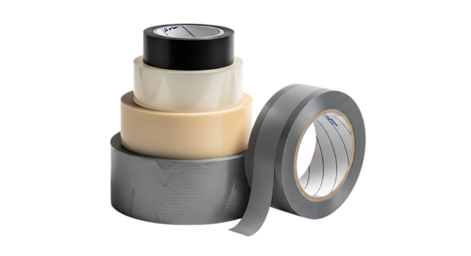 Stack of Various Adhesive Tapes and Roll of Grey Tape - Powered by Adobe