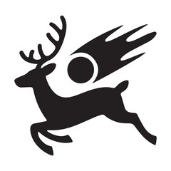 Black reindeer silhouettes standing and leaping white antlers