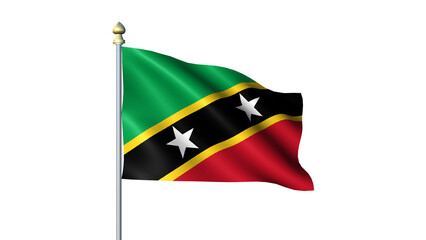 Saint Kitts and Nevis national Waving flag with flagpole on transparent background